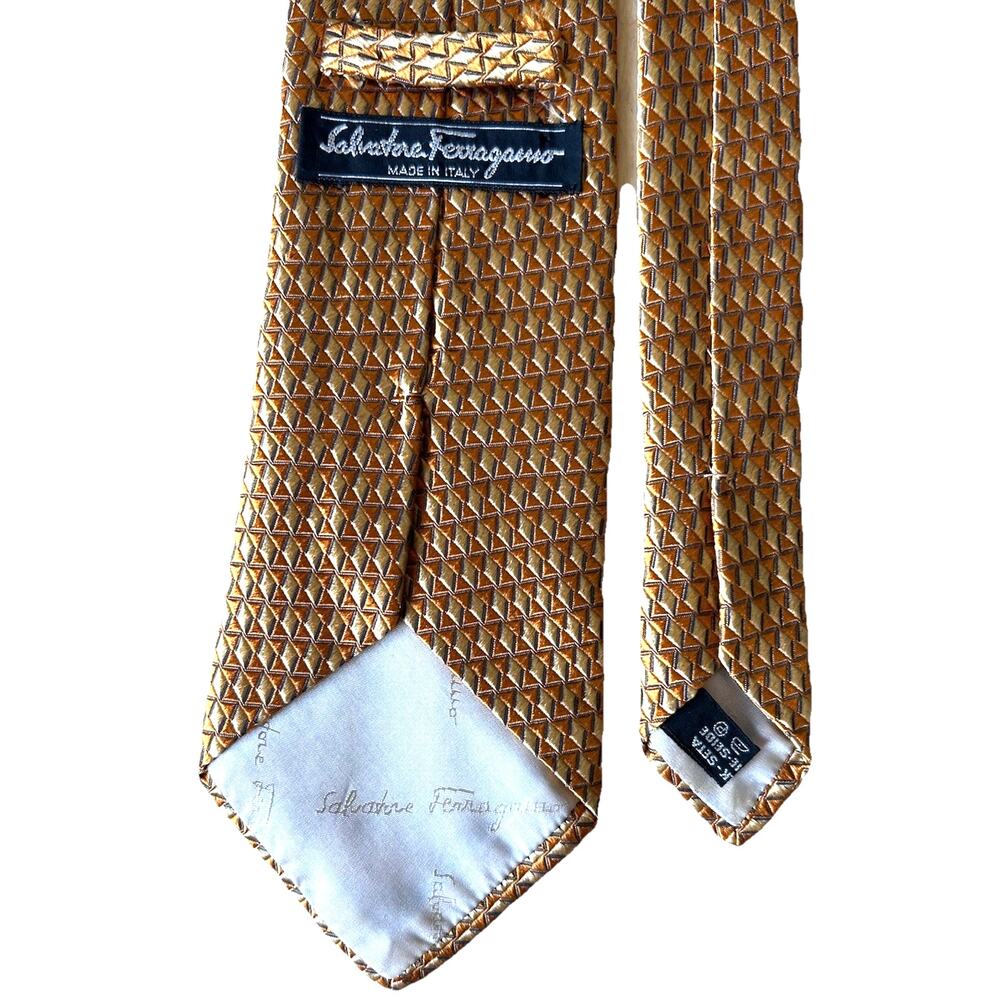 Salvatore Ferragamo Italian Silk Tie Gold Orange Dazzle Geometric Retro Y2K 90s